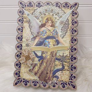 CHRISTMAS ANGEL Scalloped Decorative PUNCH STUDIO Trinket Gift Box EUC